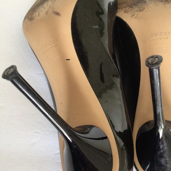 GUCCI BLACK PATENT LEATHER HORSEBIT HEELS SIZE 10 - Picture 12 of 16